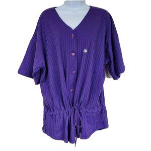 Lerner New York Women's Purple V- Neck Button Front Top Size M NWT